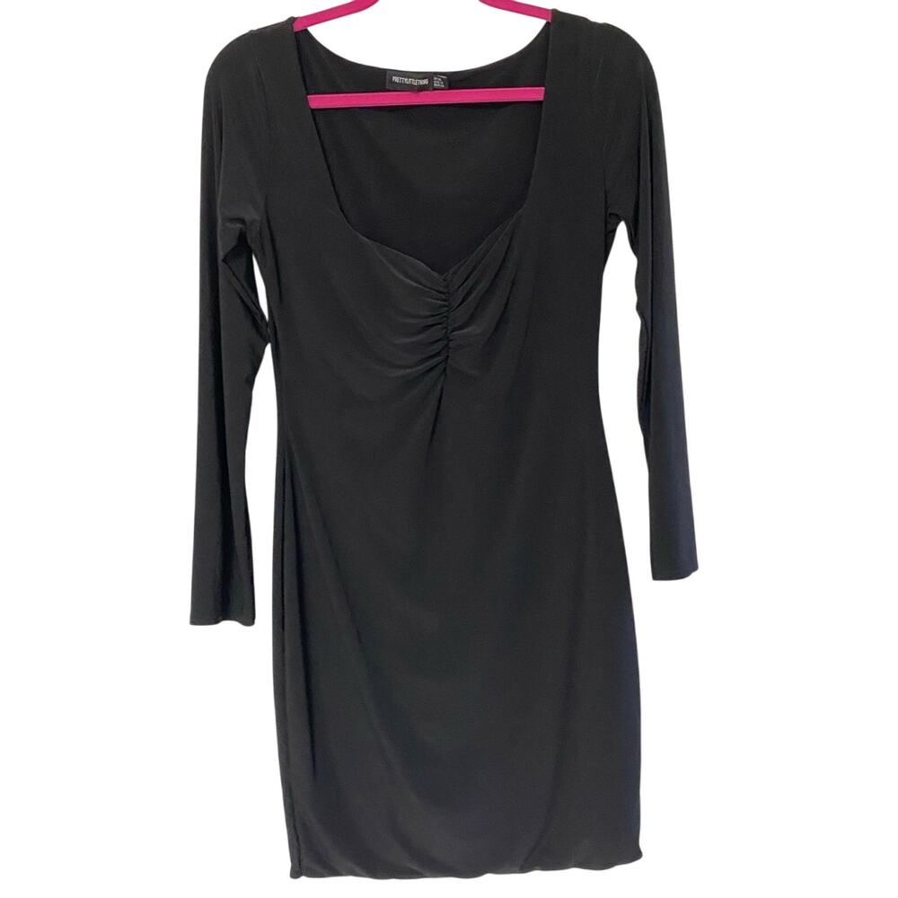 PRETTYLITTLETHING • Black Long Sleeve V-Neck Bodycon Jersey Dress